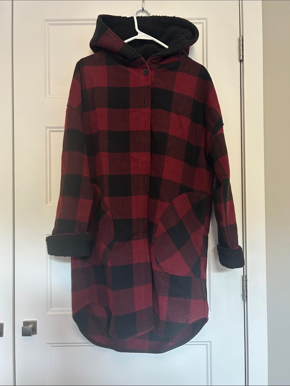 Cozy Red & Black Buffalo Plaid Hooded women’s Jacket